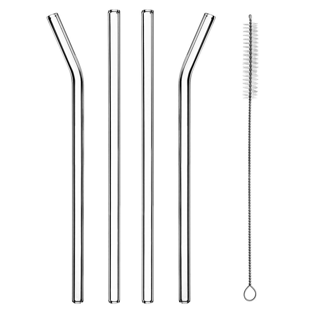 KADAX drinking straw set made of borosilicate glass, 20 cm, 4 pieces + cleaner