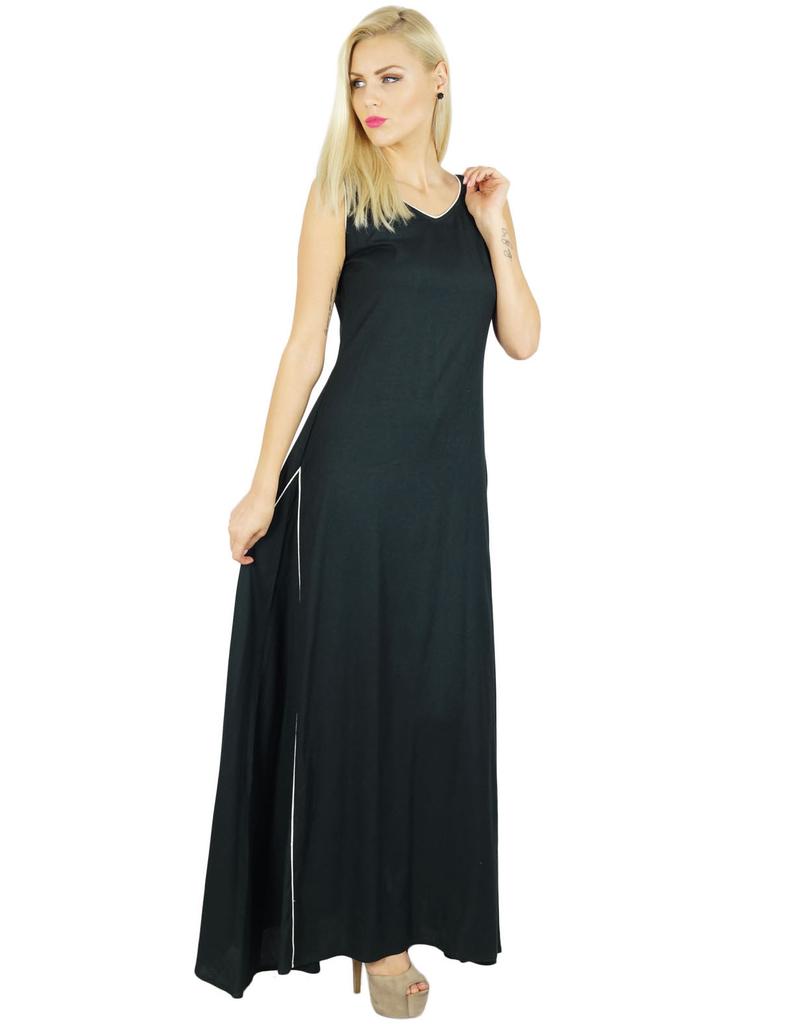 Bimba Women Long Dress Rayon Black Maxi Gown Bohemian Casual Clothing