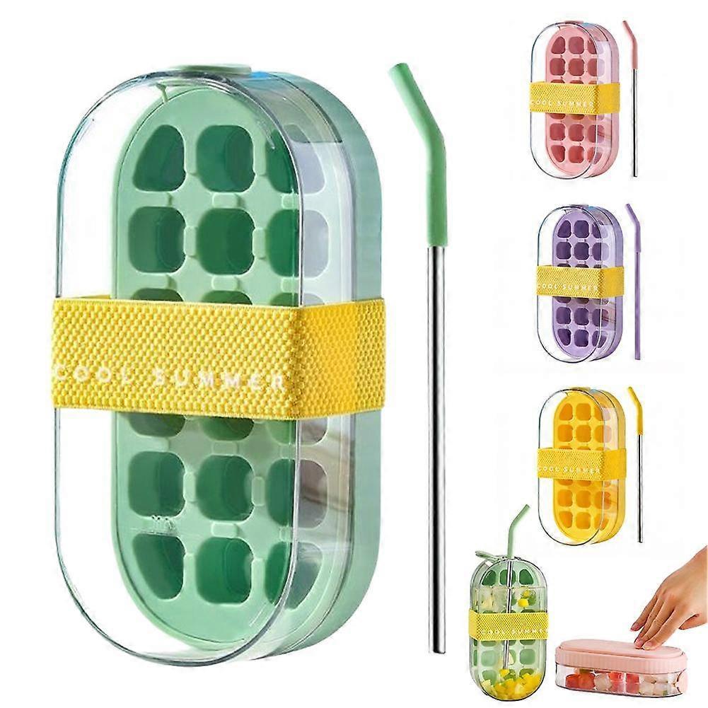 2 In 1 Ice Maker Cup - Portable Ice Cube Tray with Straw & Lid