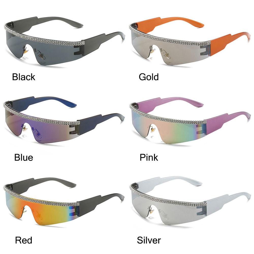 Trendy Diamond Shades Hip Hop Futuristic Wrap Around Sunglasses Y2K Sunglasses Visor Eyewear One Piece Goggles2