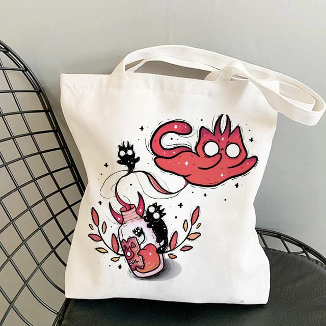Cat Shopping Canvas Womens Bag Casual Large Capacity Shoulder Bags Reusable Shopper Tote Bags Fashion Harajuku Ulzzang Handbags