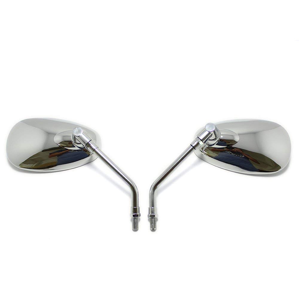 Motorcycle Left and Right 10mm Standard Chrome Plated Universal Fit for Kawasaki and Honda Motorcycles Mirrors, Set, Thread, Silver, Adjustable,