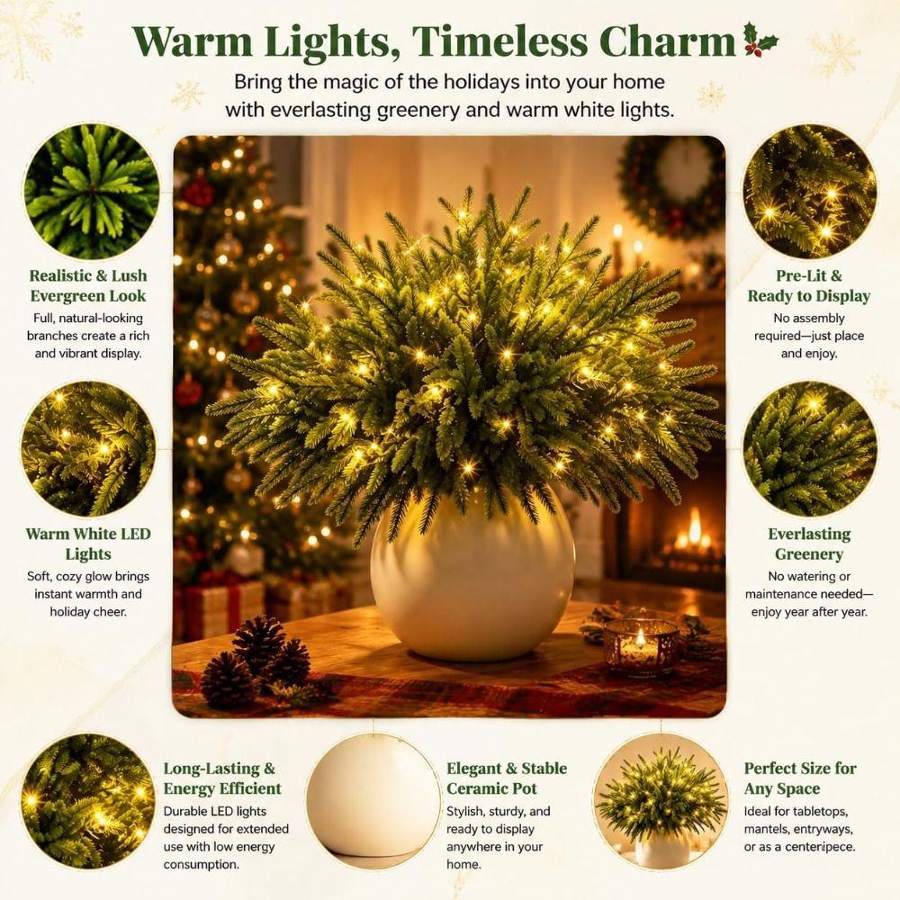 5/10Pcs with Lights Faux Christmas Norfolk Pine Stem Faux Cedar Branches Christmas Decoration