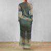 Cross-border women's dress, women's commuter tie-dye pleated slim crew neck long-sleeve dress, summer women's high-end temperament