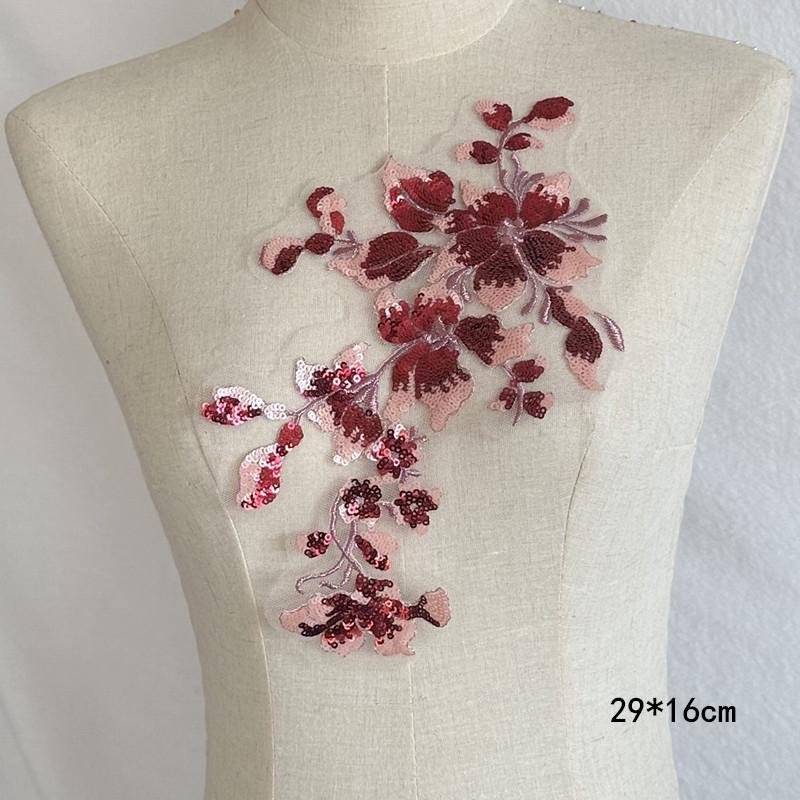 Mesh Lace Flower 2pc Colorful Sequins Hand Sewing Diy Embroidered Cloth Stickers Skirt Decoration Accessories Patch Dance Clothes