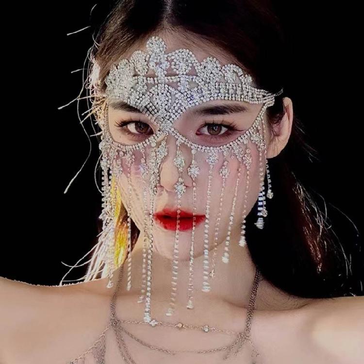 Индийские кисточки Маска-вуаль для лица Женская маска для лица со стразами Маскарадный танец