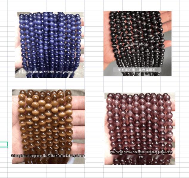 Розовые и белые бусины из камня «Кошачий глаз» - Готовые нити для DIY-браслетов