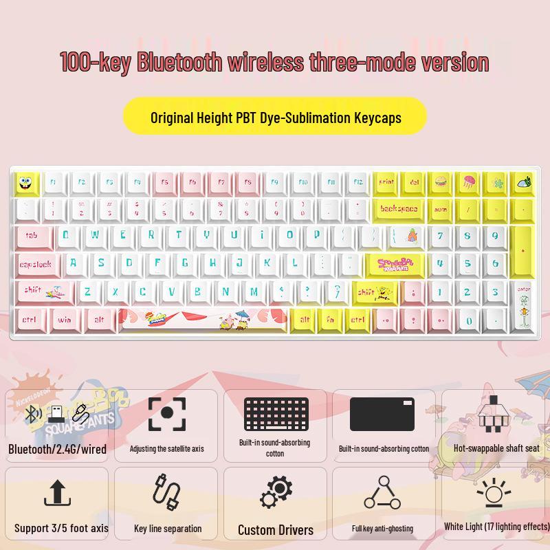 Беспроводная механическая Bluetooth-клавиатура - 100 клавиш, трехрежимная, компактный дизайн, настраиваемая для офиса, с горячей заменой переключателей