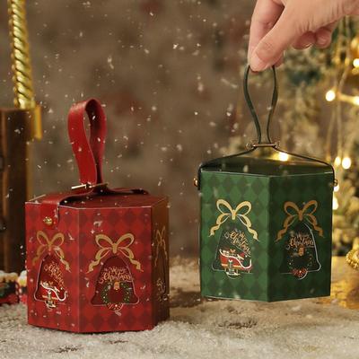 Рождественская подарочная коробка с ручкой, мультяшные фрукты, конфеты, угощения, сладости, шоколад, коробка для хранения, шестиугольная, квадратная, бумажная упаковочная коробка, товары для вечеринок