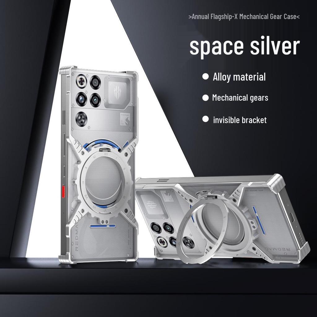 Чехол Metal X-Shape для Red Magic 11 Pro+ с магнитной светящейся шестерней и вращающейся подставкой