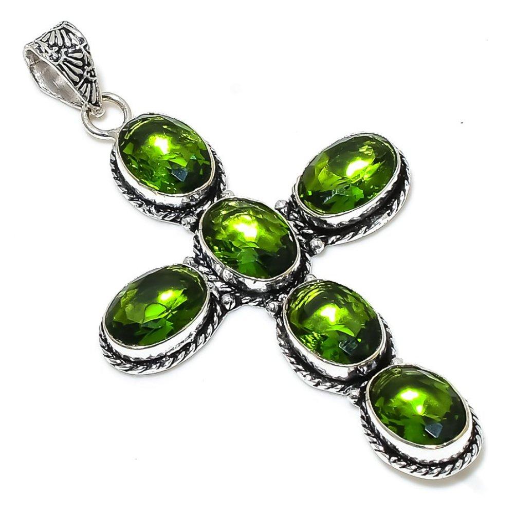 Peridot Gemstone Handmade 925 Sterling Silver Jewelry Pendant 3.35" C7n14