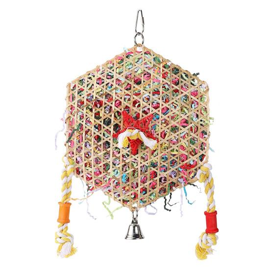 Hexagonal Bird Foraging Shredding Toy Safe Chewable Boredom Relief Pendant Toy for Parakeets Cockatiels Conures