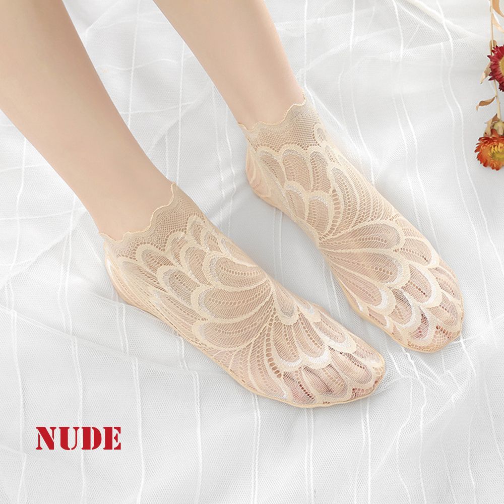 Fashion Anti skid Liner Summer Lace peacock Cotton Hosiery Ankle Socks Low Cut