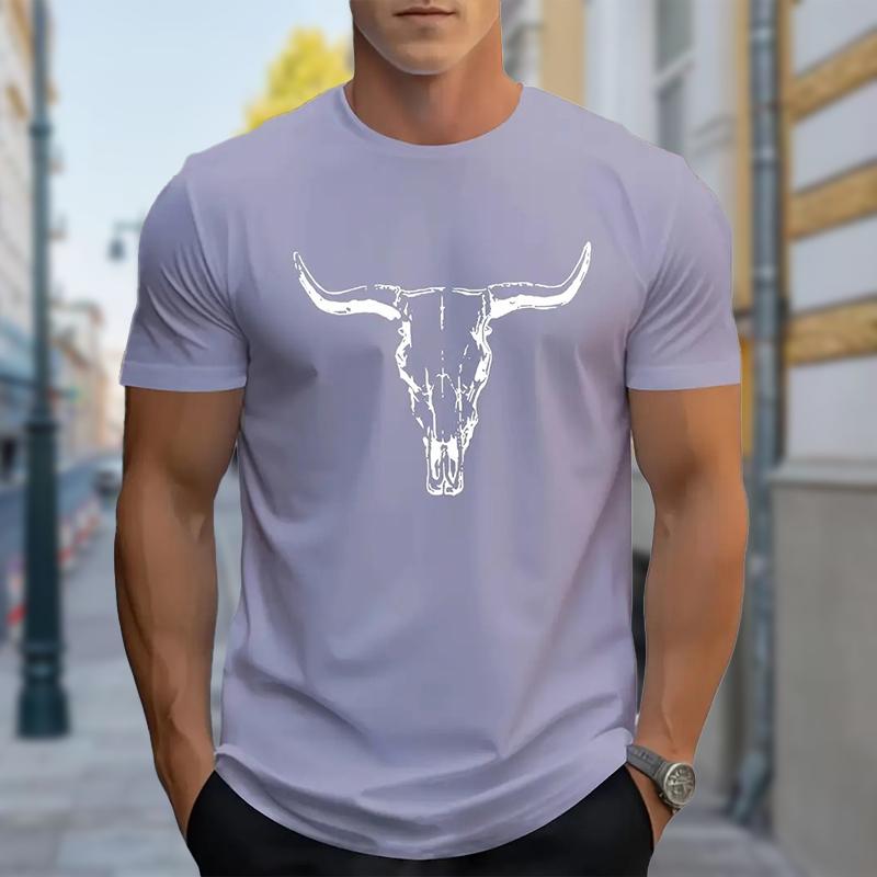 New Summer Men's Fashion T-shirt Personality Bull Printed Men's T-shirt Top