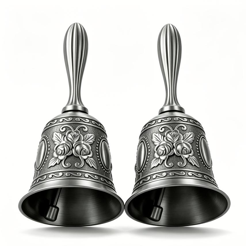 2Pcs Vintage Hand Bells – Loud Call Bells Suitable For Bedside, Dinner, Weddings, Christmas, And Holiday Parties