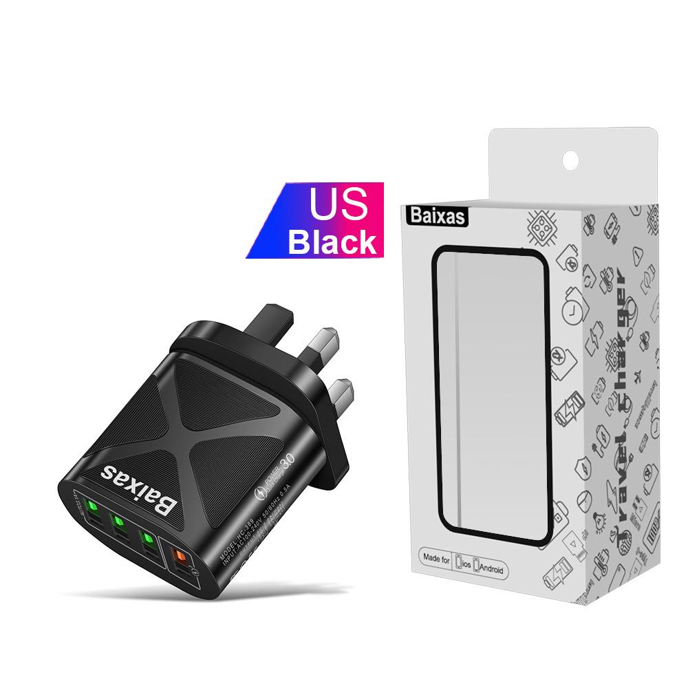 Многопортовое USB-зарядное устройство с быстрой зарядкой QC3.0, 4 порта, 5 В/9 В/12 В, Совместимо со стандартами ЕС/США/Великобритании/Австралии
