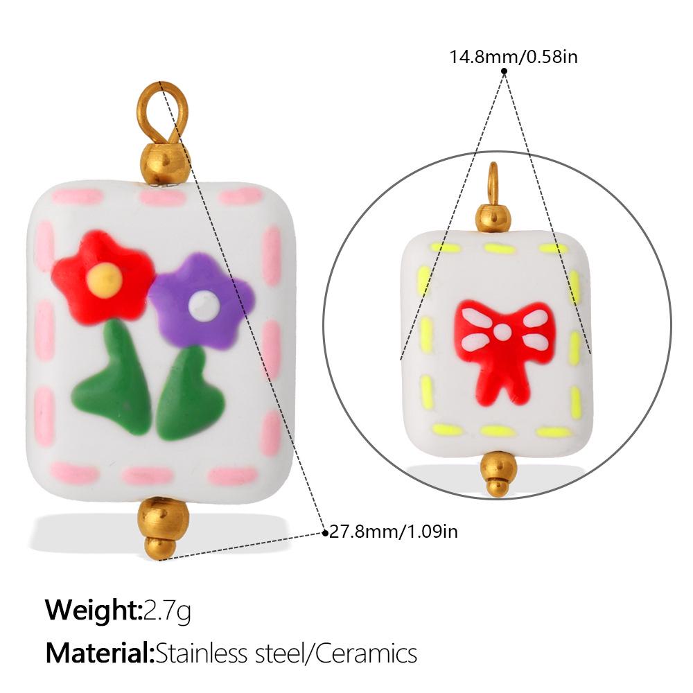 Soft Hand-Drawn Square Flower Bow Pendant - Cute DIY Jewelry