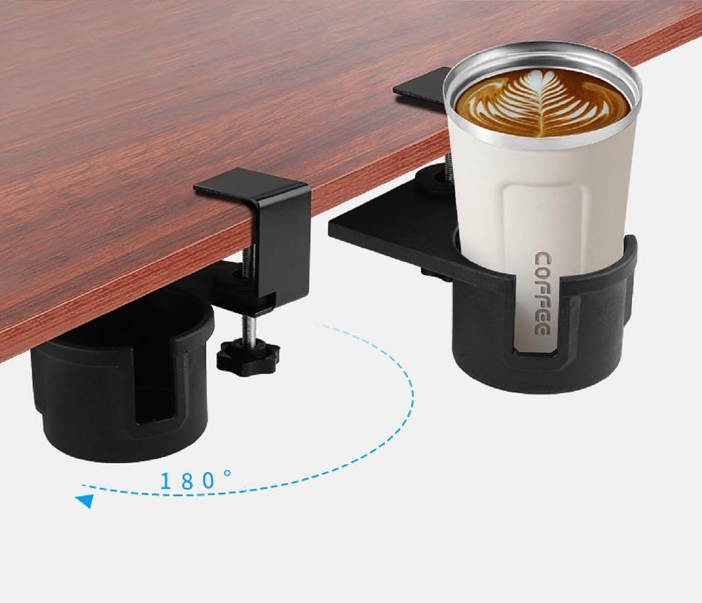 Siawadeky Cup Holder, Desk Drink Holder, 180-Degree Rotating, Multifunctional Storage Rack, Headphone Stand, Ideal for Bedrooms, Living Rooms,