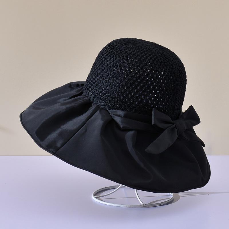 Летняя женская соломенная шляпа с бантом, складная пляжная кепка для женщин, солнцезащитные шляпы с защитой от ультрафиолета, повседневная уличная шляпа-ведро