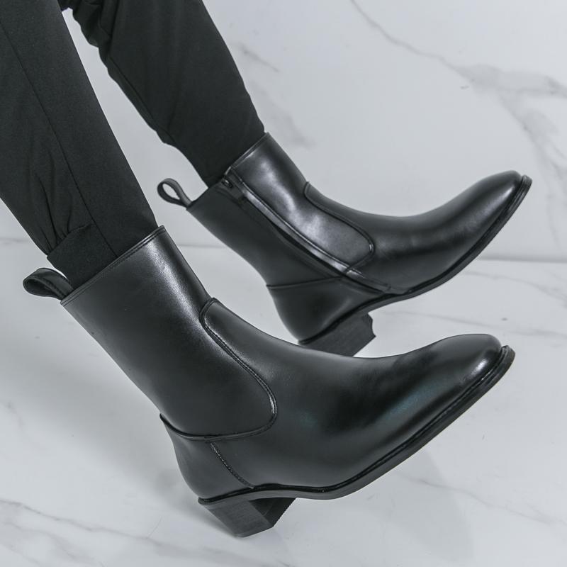 New Men's Leather Boots for Autumn and Winter British Style High Top Leather Boots Luxury Brand Pointed Non Slip Business Boots