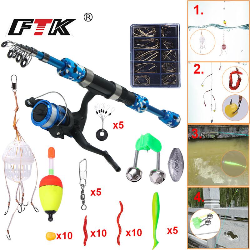 FTK Набор удочек и катушек, набор мужских телескопических удочек, складной портативный стартер для рыболовных снастей, компактные дорожные удочки