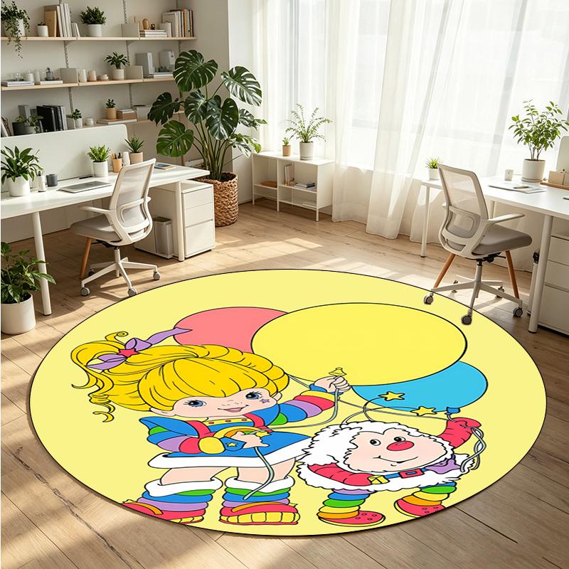 Rainbow Brite Printed Round Crystal Velvet Rug Soft Non Slip Floor Carpet For Bedroom Holiday Gift