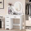 Home Vanity Desk Makeup with Mirror, Large Storage Shelves, 4 Drawers, Table Light, Bedroom Dressing