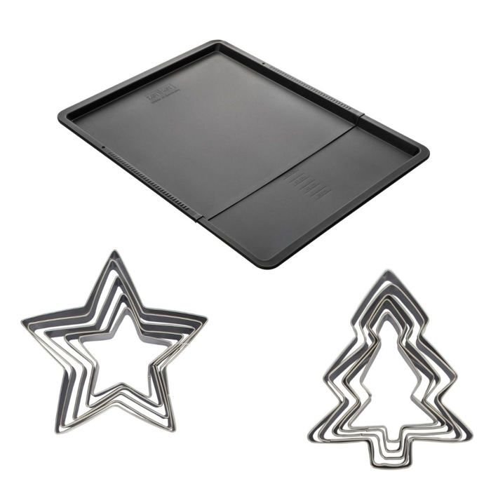 Ensemble avec plaque à pâtisserie extensible et 10 emporte-pièces de Noël - ZENKER