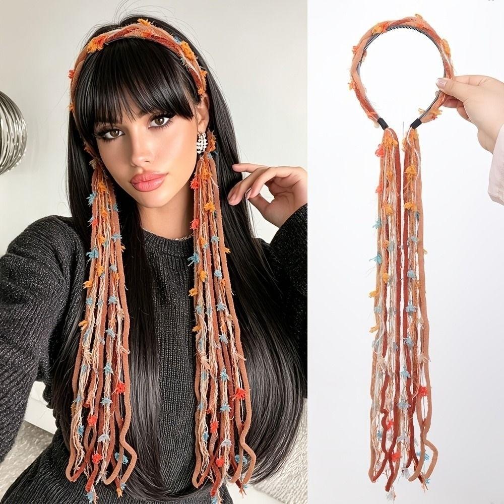 Elegant Headwear Vintage Hair Hoop with Pendant Boho Colored Rope Headband Festival Hair Accessory