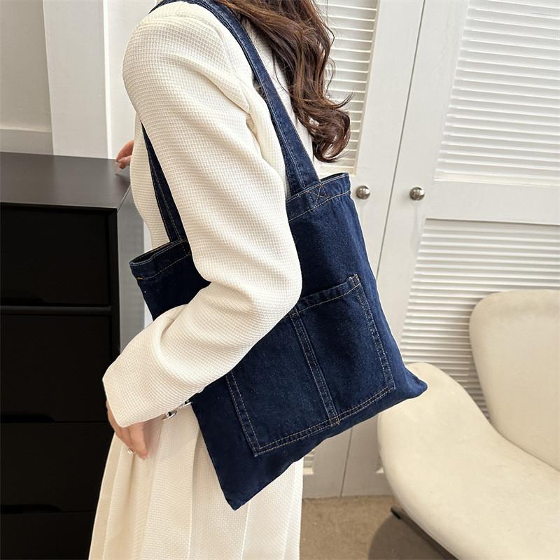 Cowboy Canvas Compact Shoulder Bag With Stitch Detailing For Street Fashion