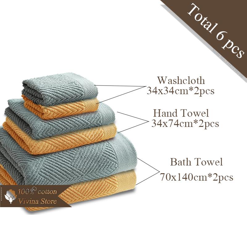 6 Pieces Pure Cotton Bath Towel Set For Adults Soft Geometric Face Towel For Facial Towels Bathroom Set Luxury Washcloth Terry