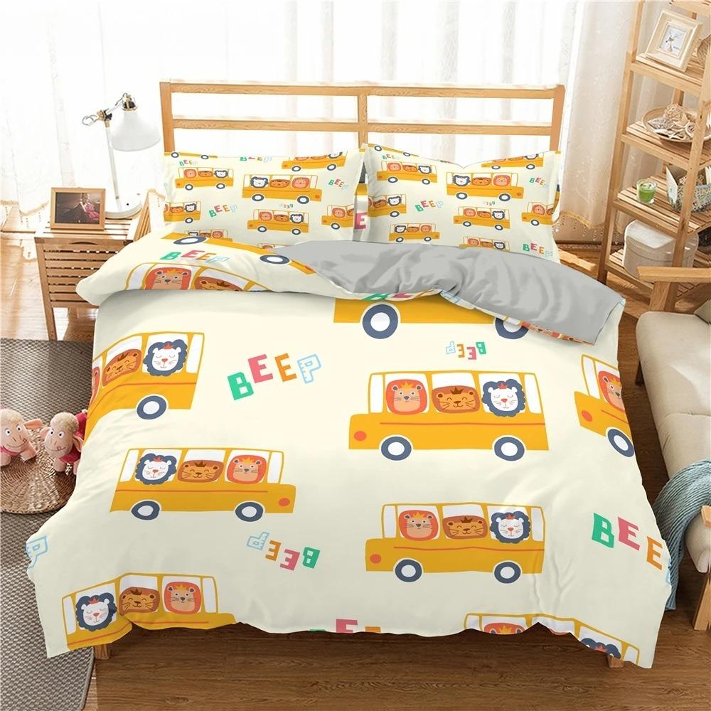 3D Printed Cartoon Train Bedding Set Toy Car Truck Duvet Cover Double Twin Full Queen King Adult Kids Bedclothes Quilt Cover