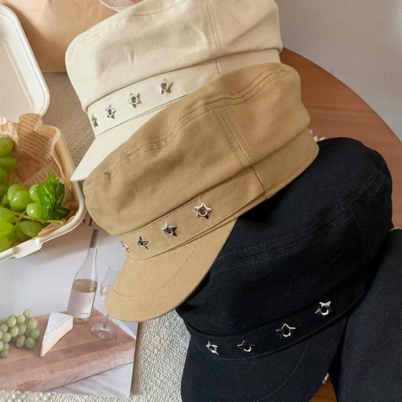 Ретро британский стиль береты со звездным дизайном и плоским верхом для женщин Show Face маленькие весенне-осенние повседневные универсальные шляпы литературного художника