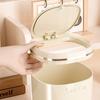 Mini Cream Flips Lid Trash Can Durable Plastic For Desk Organization In Dorm And Office With Space Saving