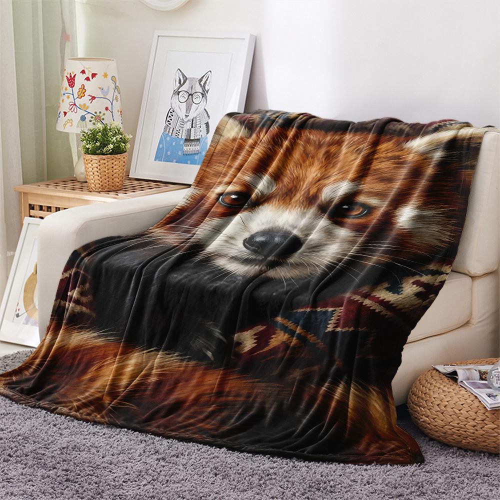 1PC Whimsical Wild Portrait Print FlAannel Blanket, High quality Comfortable for All Seasons, Home Decor, Warmth and Comfort