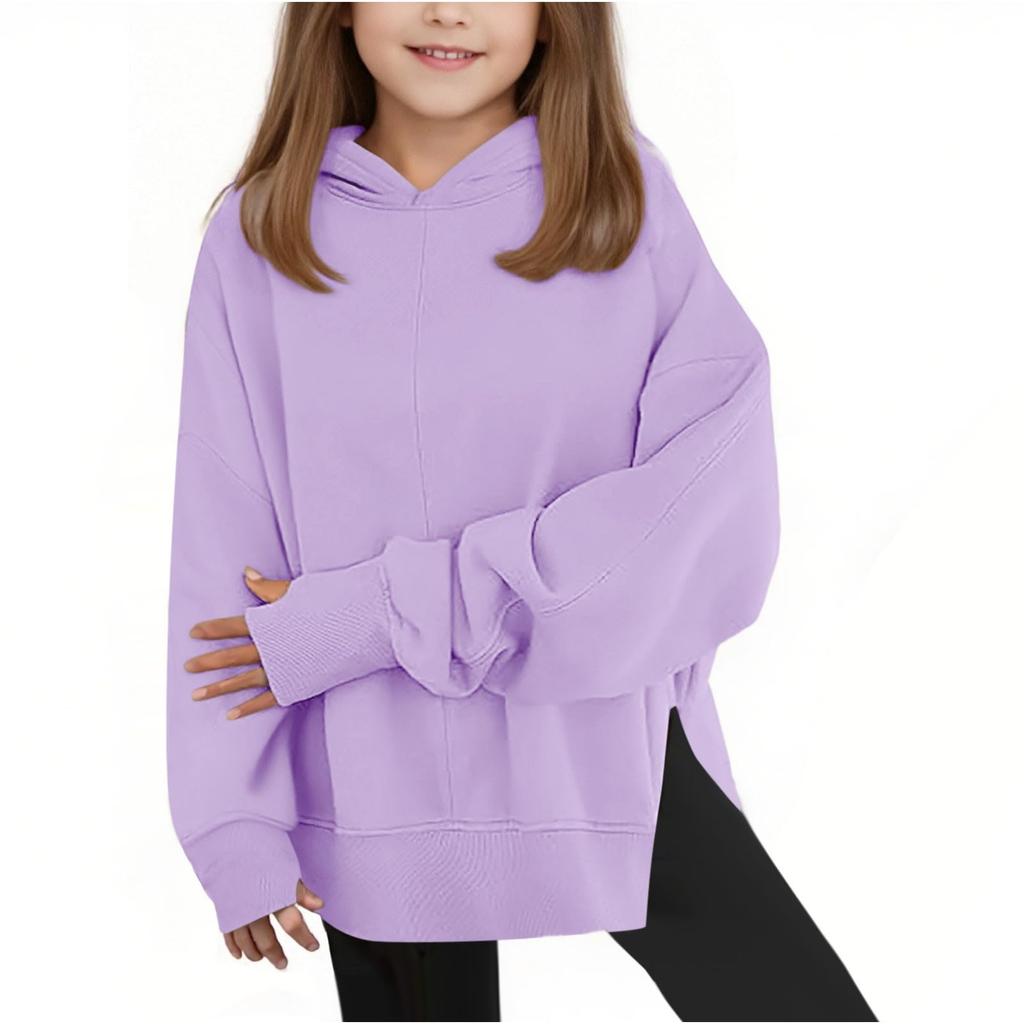 Girls' Oversized Hooded Sweatshirt Casual Long-Sleeve Drop-Shoulder Sweatshirt Top