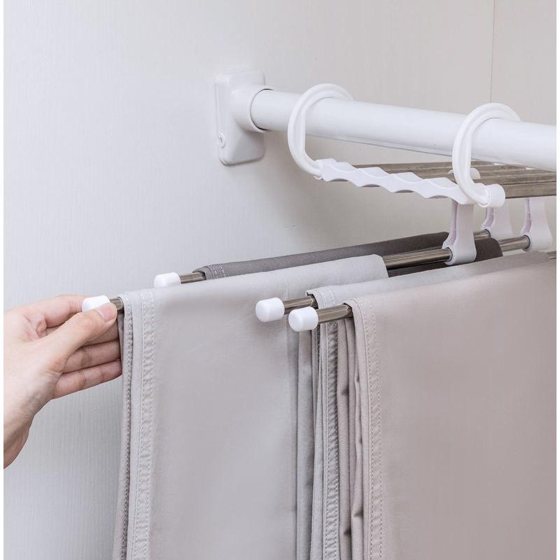 5 In 1 Magic Trouser Rack Hangers Stainless Steel Folding Pant Rack Tie Hanger Shelves Bedroom Closet Organizer Wardrobe Storage