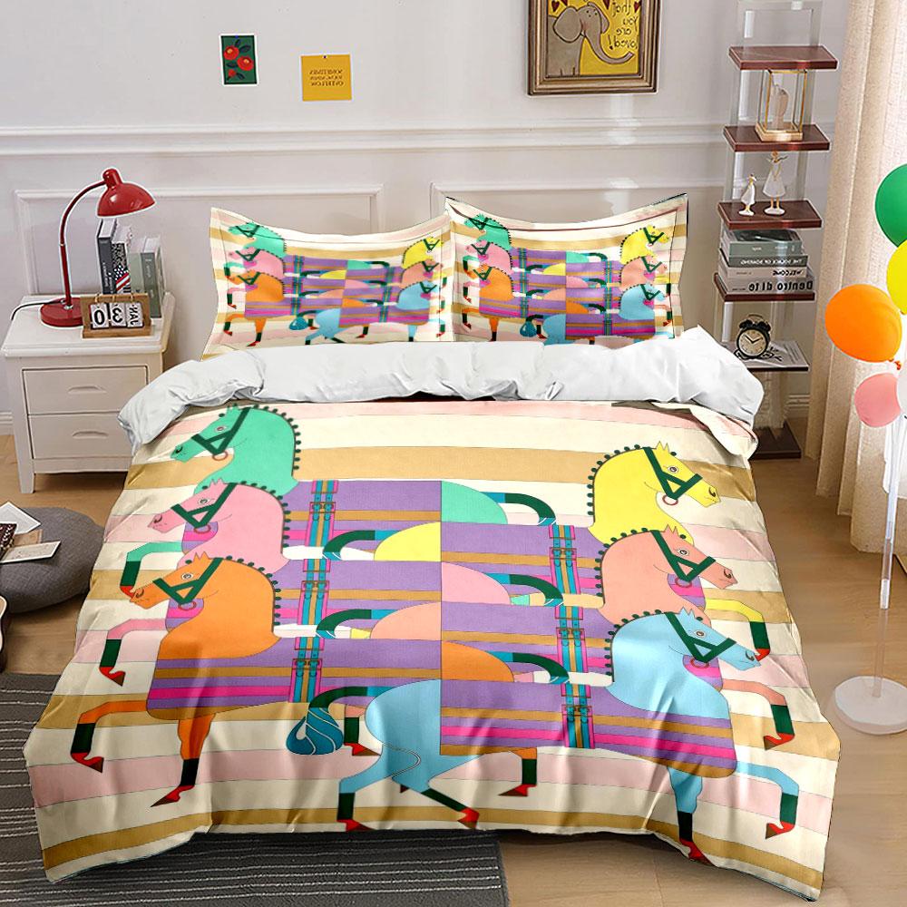Colorful Geometric Horse Pattern Bedding Duvet Cover Set Duvet Cover Pillowcases (1 * Duvet Cover 2 * Pillowcases, without duvet insert)
