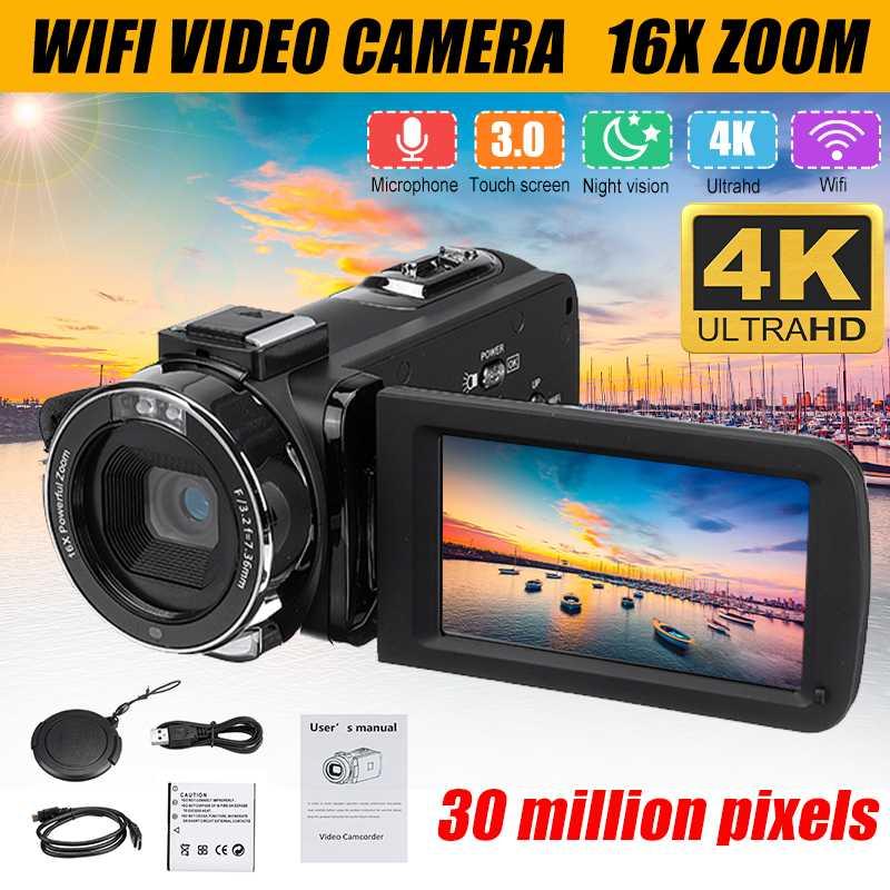 WIFI 4K HD видеокамера профессиональная видеокамера Vlog ЖК-сенсорный экран 30MP 16X цифровой зум ночного видения с сумкой