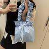 Large Capacity Pleated Tote Bag Versatile Drawstring Handbag Korean Nylon Shoulder Bag  Women's