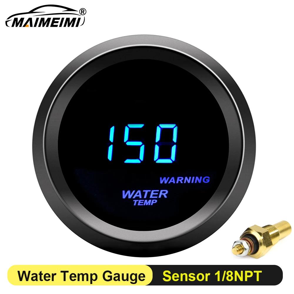 52mm Auto Water Temperature Meter 40-150 Celsius Water Temp Blue Light Car gauge with Warning Alarm Sensor Car Motor Meter 12V