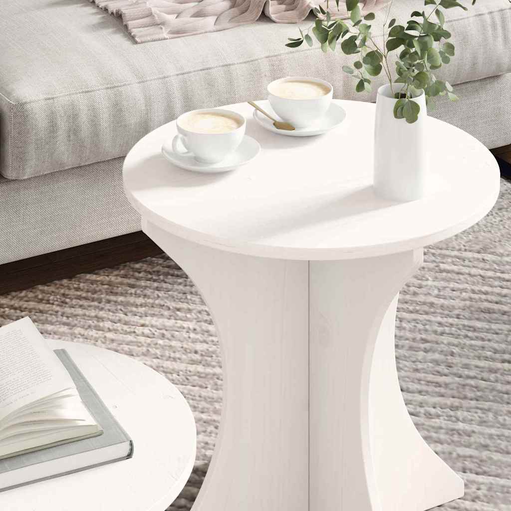 Coffee Table Set 2 pcs White Solid Pine Wood