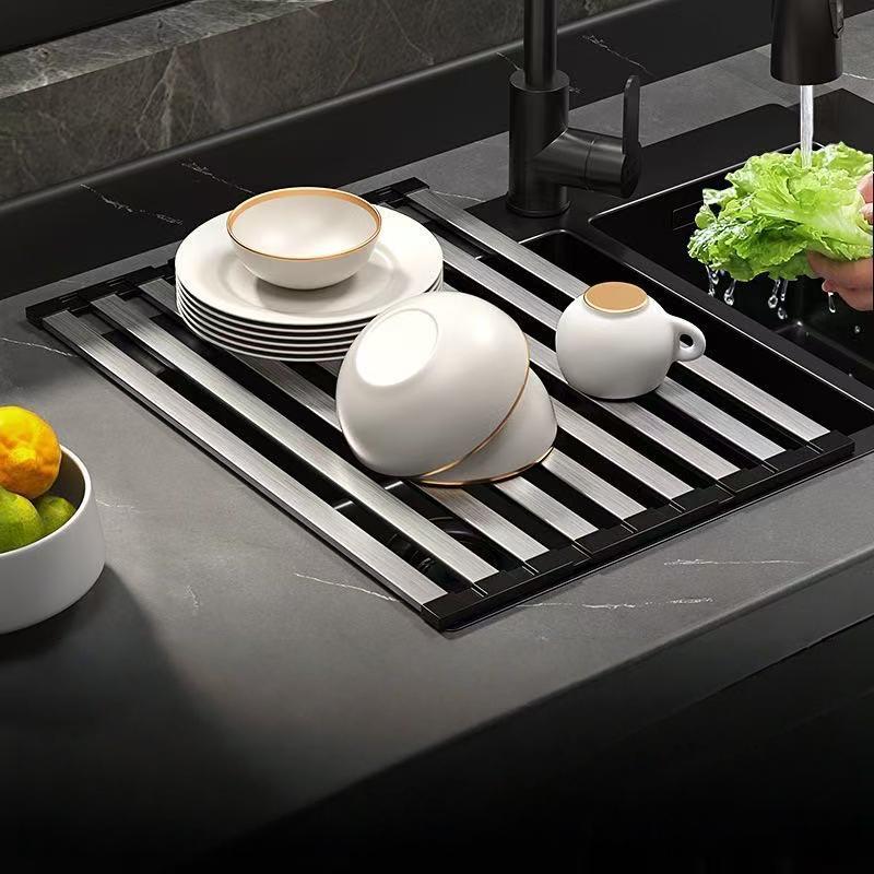 304 Stainless Steel Kitchen Sink Drain Rack Sink Dish Rack Dish Rack Foldable Telescopic Drain Basket Dish Organizer Dries Fast