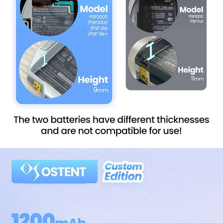 OSTENT 5/10 шт. 1200 мАч 3,6 В Литиевый перезаряжаемый аккумуляторный блок Реальная емкость Замена для консоли Sony PSP 2000/3000 PSP-S110