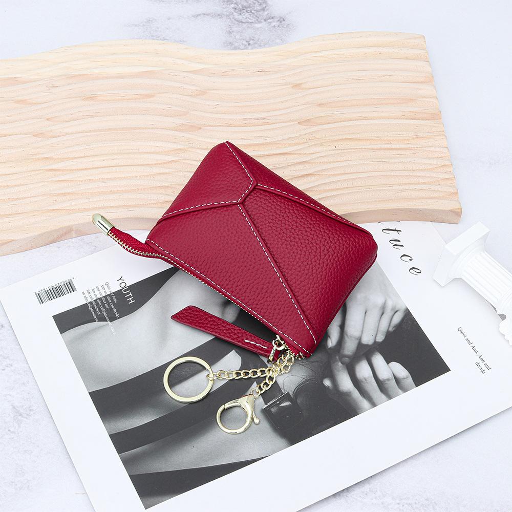 2024 New Patchwork Coin Purse Genuine Leather Mini Women Wallets With Keychain First Layer of Cowhide Short Purse Card Holder