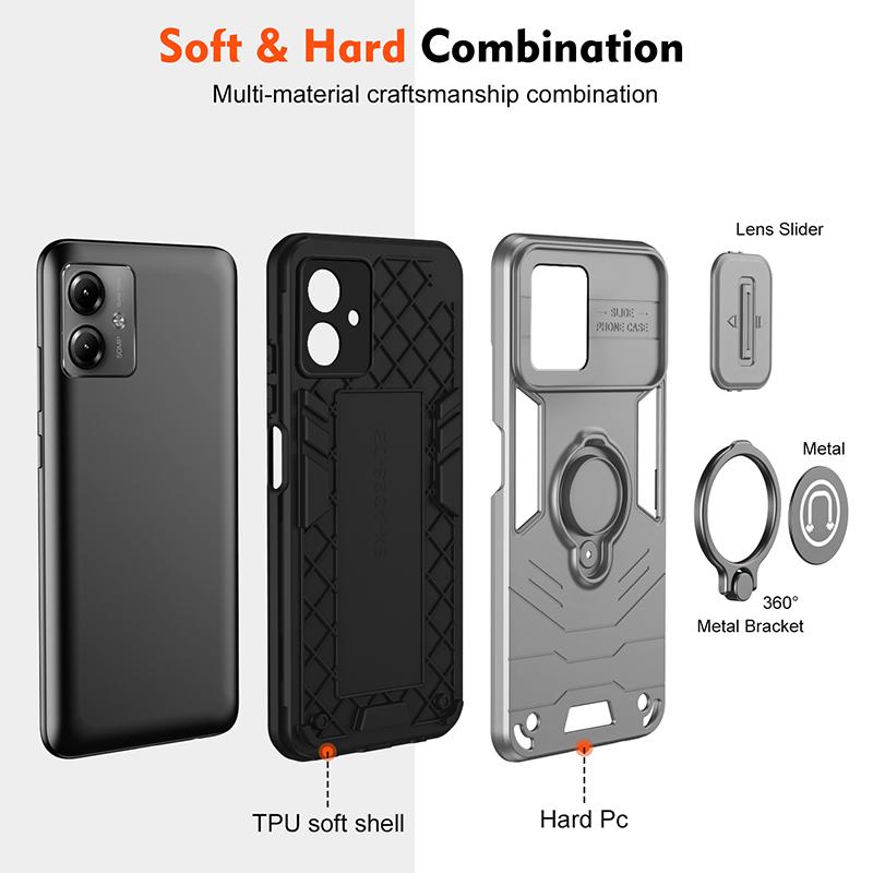 2026 Модный противоударный магнитный чехол для телефона Motorola Moto G04 G05 G06 G13 G14 G15 G22 G23 G24 С держателем-кольцом Чехол со шторкой для камеры