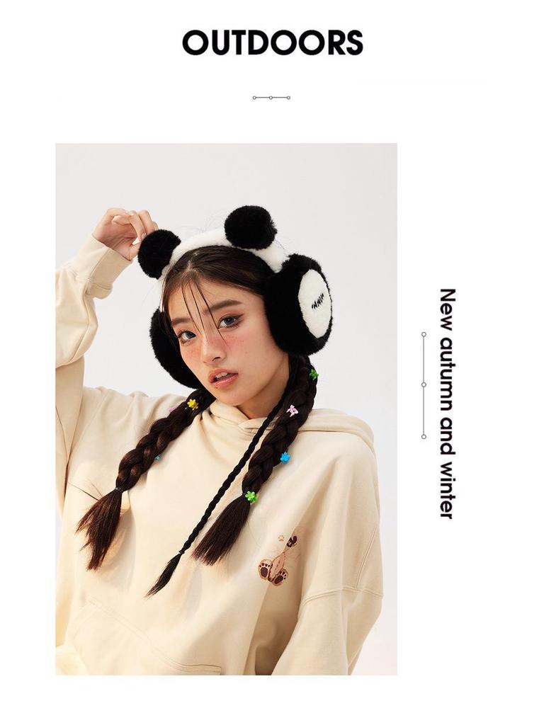 Милые плюшевые женские зимние наушники-панды - Мультяшные согревающие уши, Защищающие от холода, Уютные и стильные для сезона