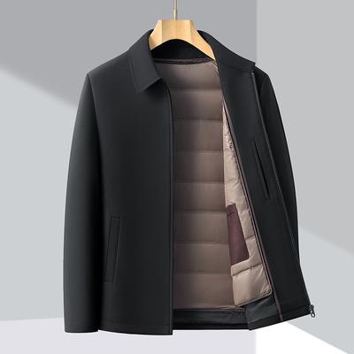 Мужское зимнее утепленное пальто со съемной подкладкой из белого утиного пуха, куртка бизнес-класса для пожилых людей с лацканами