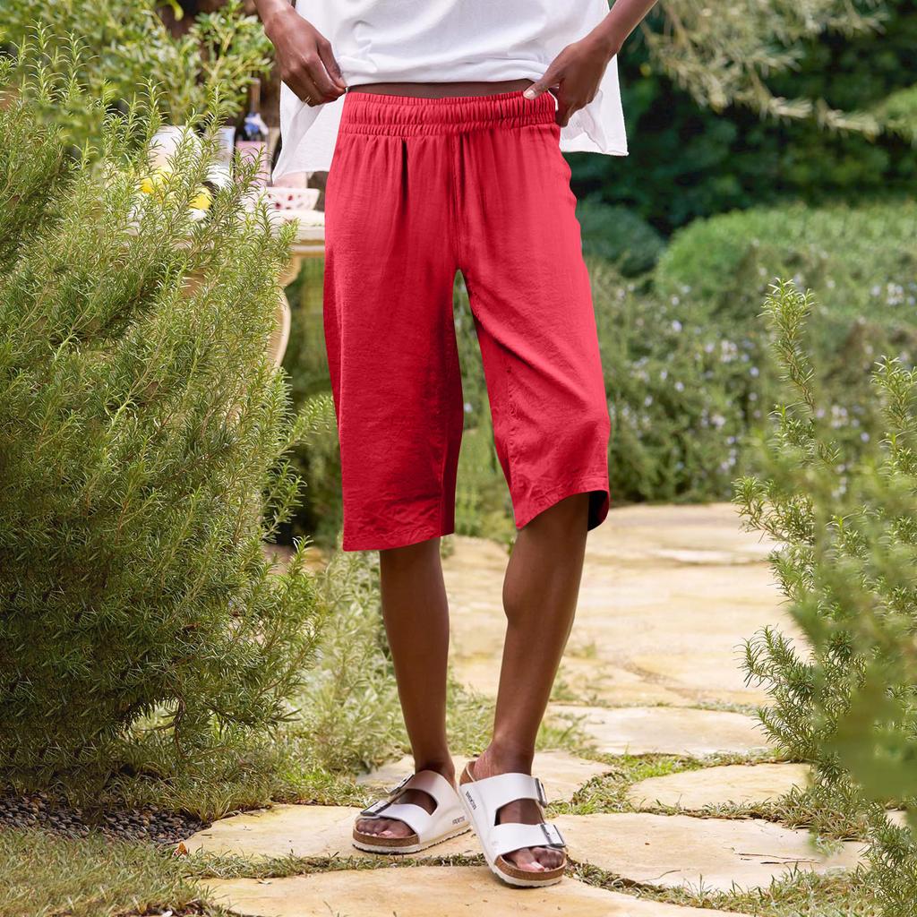 Женские однотонные повседневные брюки с высокой талией, спортивные брюки, шорты 1/2