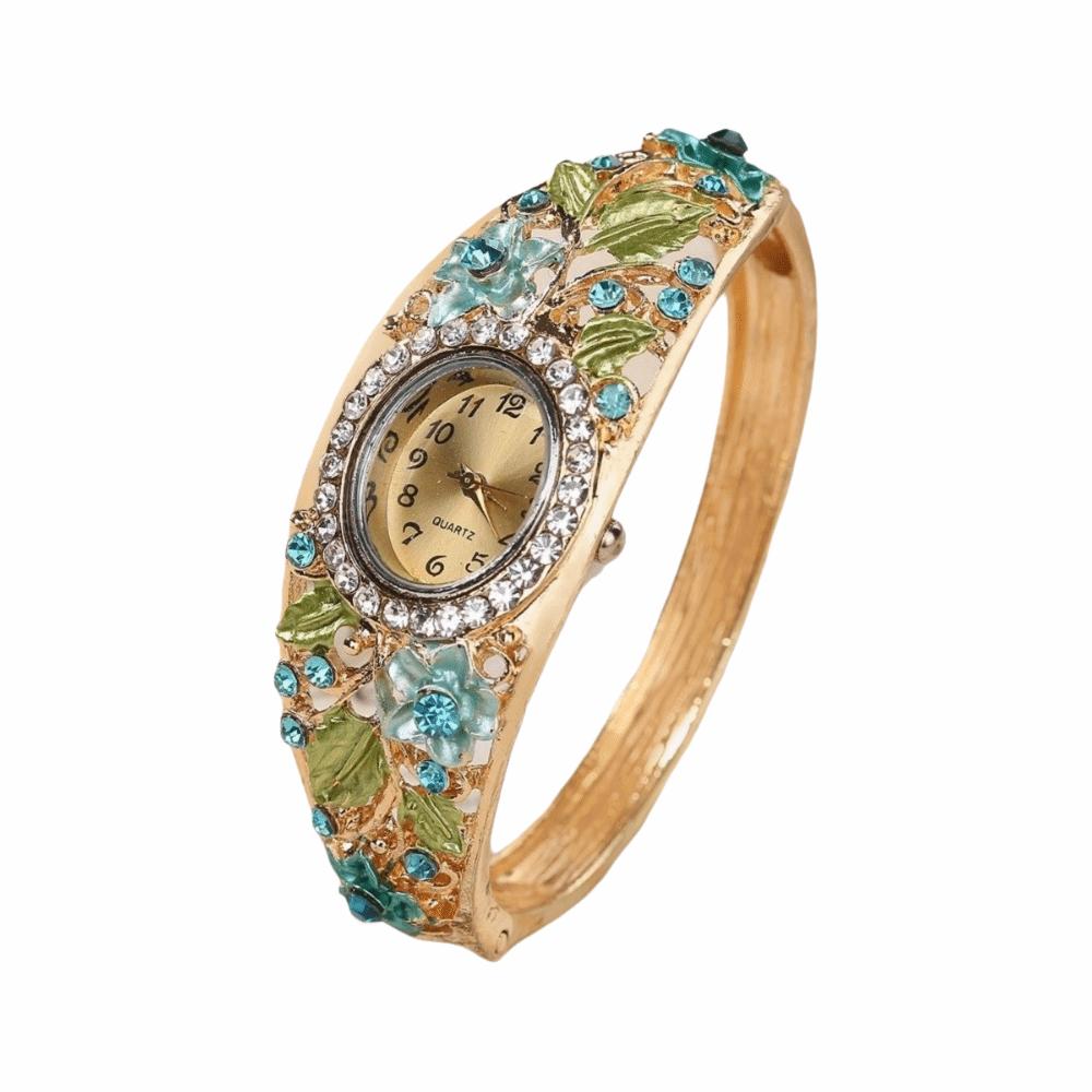 Retro Flower Butterfly Watch Quartz Movement Floral Watch Set Evening Party